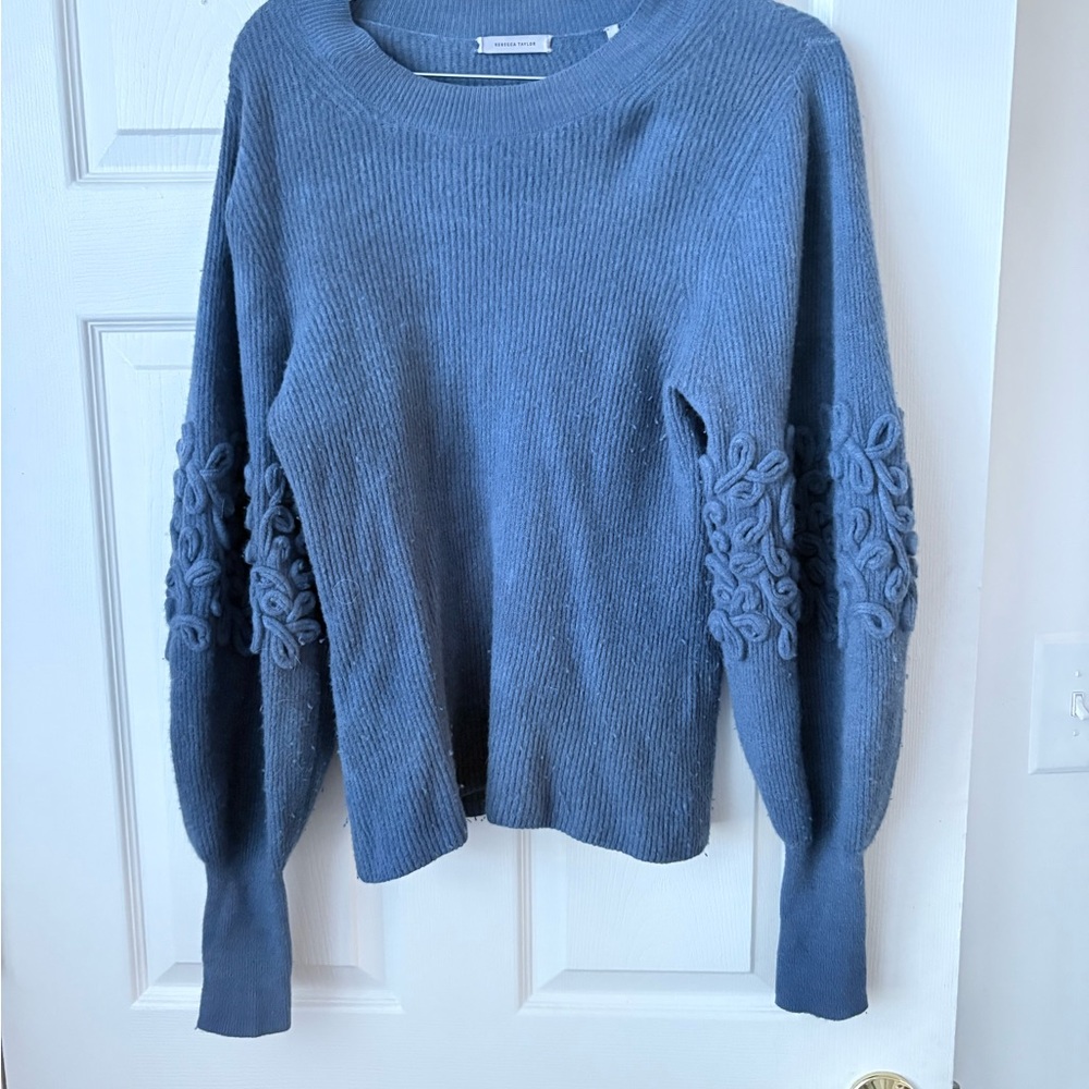 Rebecca Taylor Blue Sweater with Embellished Sleeves